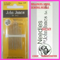 JOHN JAMES MILLINERS HAND SEWING NEEDLE SIZE 3/9